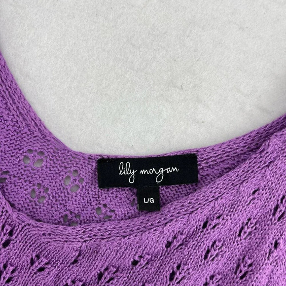 Lily Morgan Tank Sweater Womens Sz Large Purple Open Knit Spagheti Strap Stretch - Picture 8 of 10
